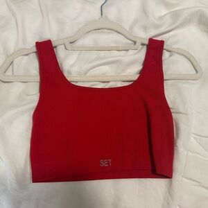 Women's Red Crop Top and Biker Shorts Set - Set Active (top-M, Bottom- S)